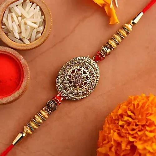 Luxury American Diamond Rakhi and Almond Treat Chocolate