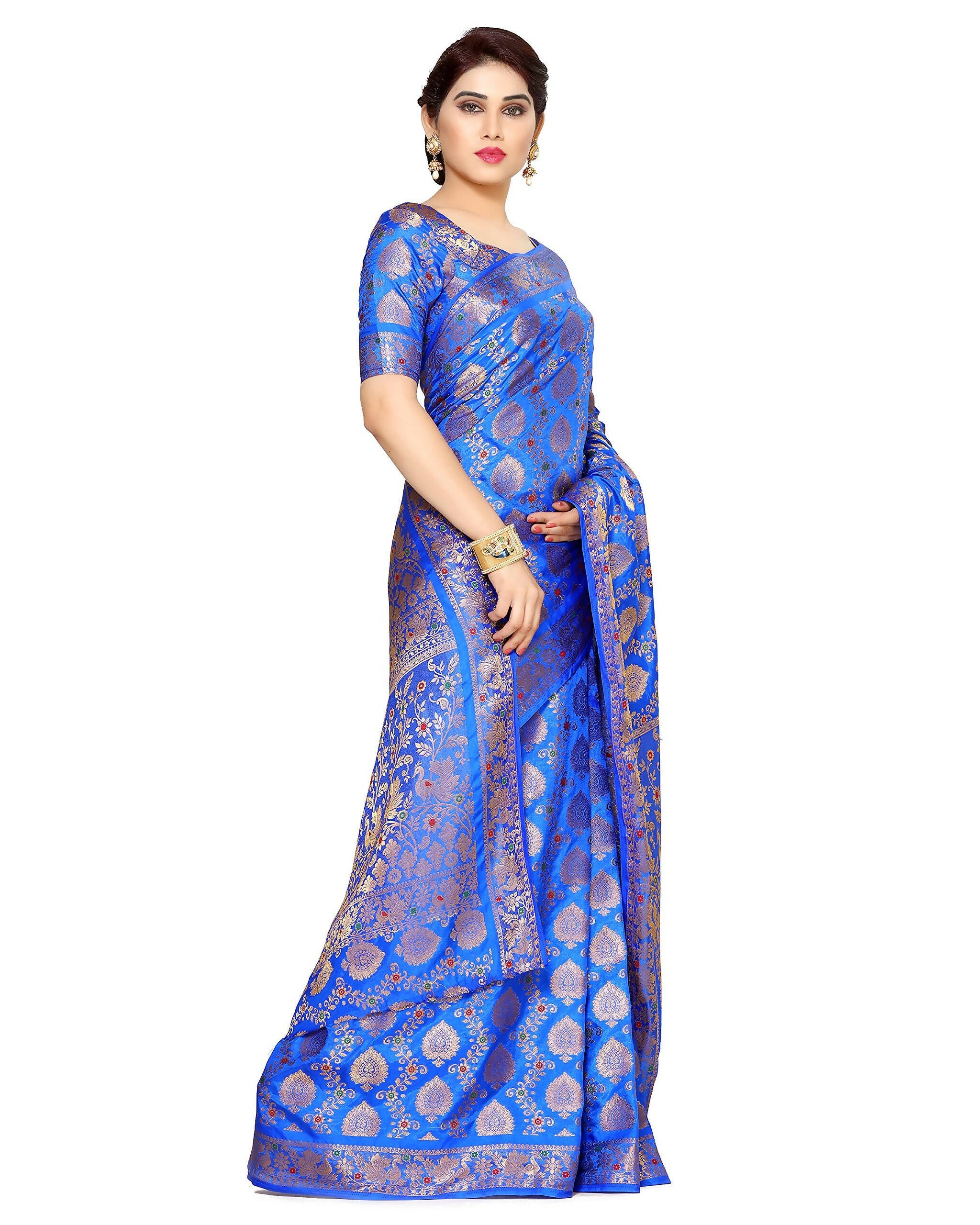 Mimosa Women's Blue Art Silk Kanjivaram Saree