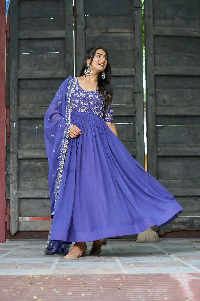 Joban Fashion Blue Readymade Kurta Set With Sequence embroidery Work