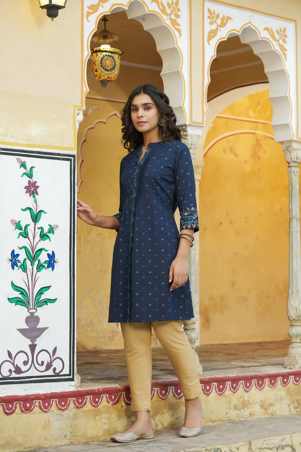 Juniper Women's Blue Cotton Flex Printed A-Line Kurta