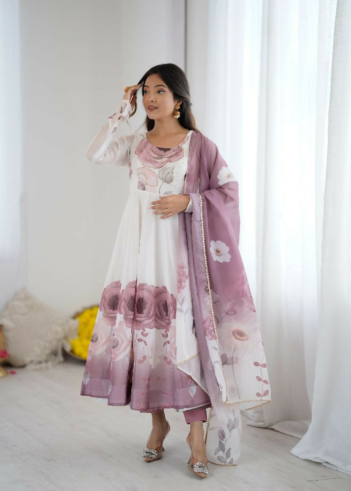 Joban Fashion Onion Pink Kurta Set Organza Sequin Embroidery Work