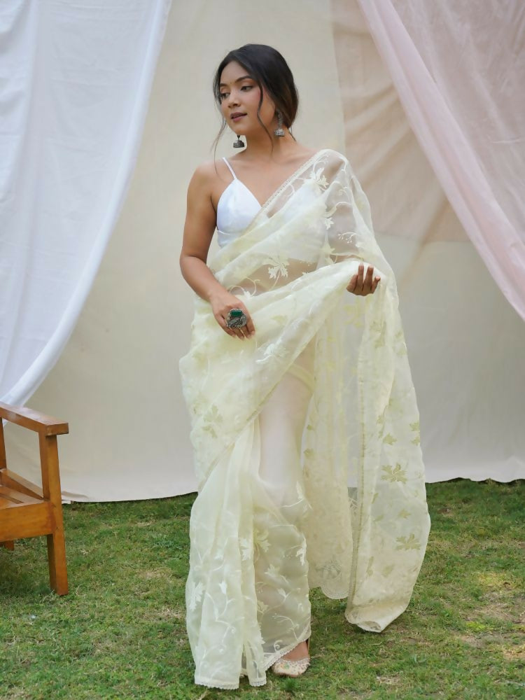 Vamsee Ishaq Yellow Organza Saree