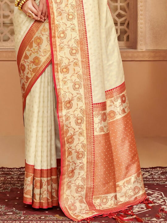 Shree Shyam Fashion Silk Blend Off White Saree