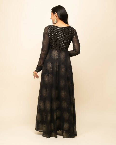 FIORRA Women's Black Georgette Flared Kurta With Dupatta