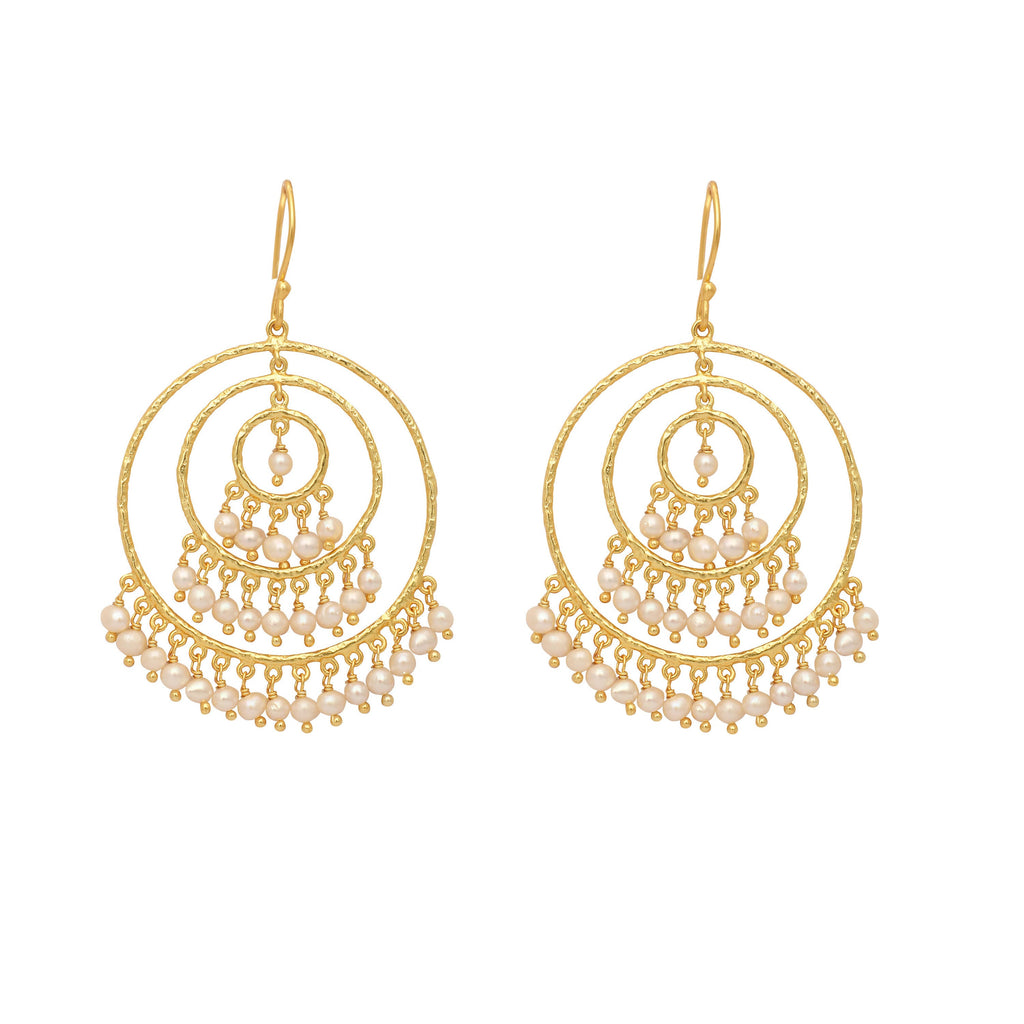 Nuyug 18k Triple Pearl Hoop Anti Tarnish Earrings