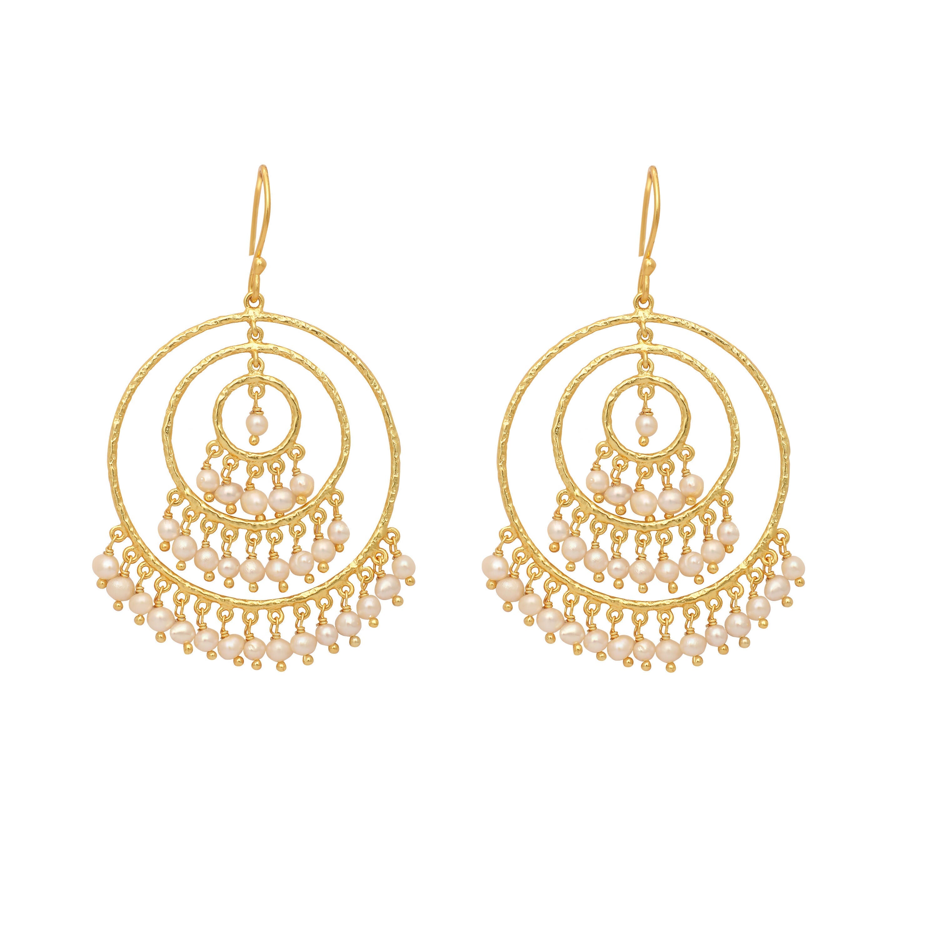 Nuyug 18k Triple Pearl Hoop Anti Tarnish Earrings