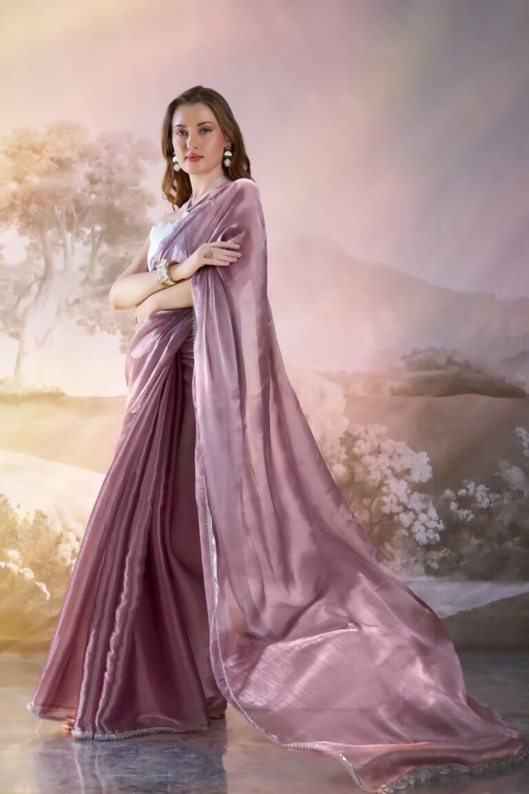Wine Burberry Organza Solid Fancy Designer Saree - Nafisa