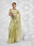 Light Green Net Organza Sequance,Thread Embroidery Work Saree with Unstitched Blouse - Vandini