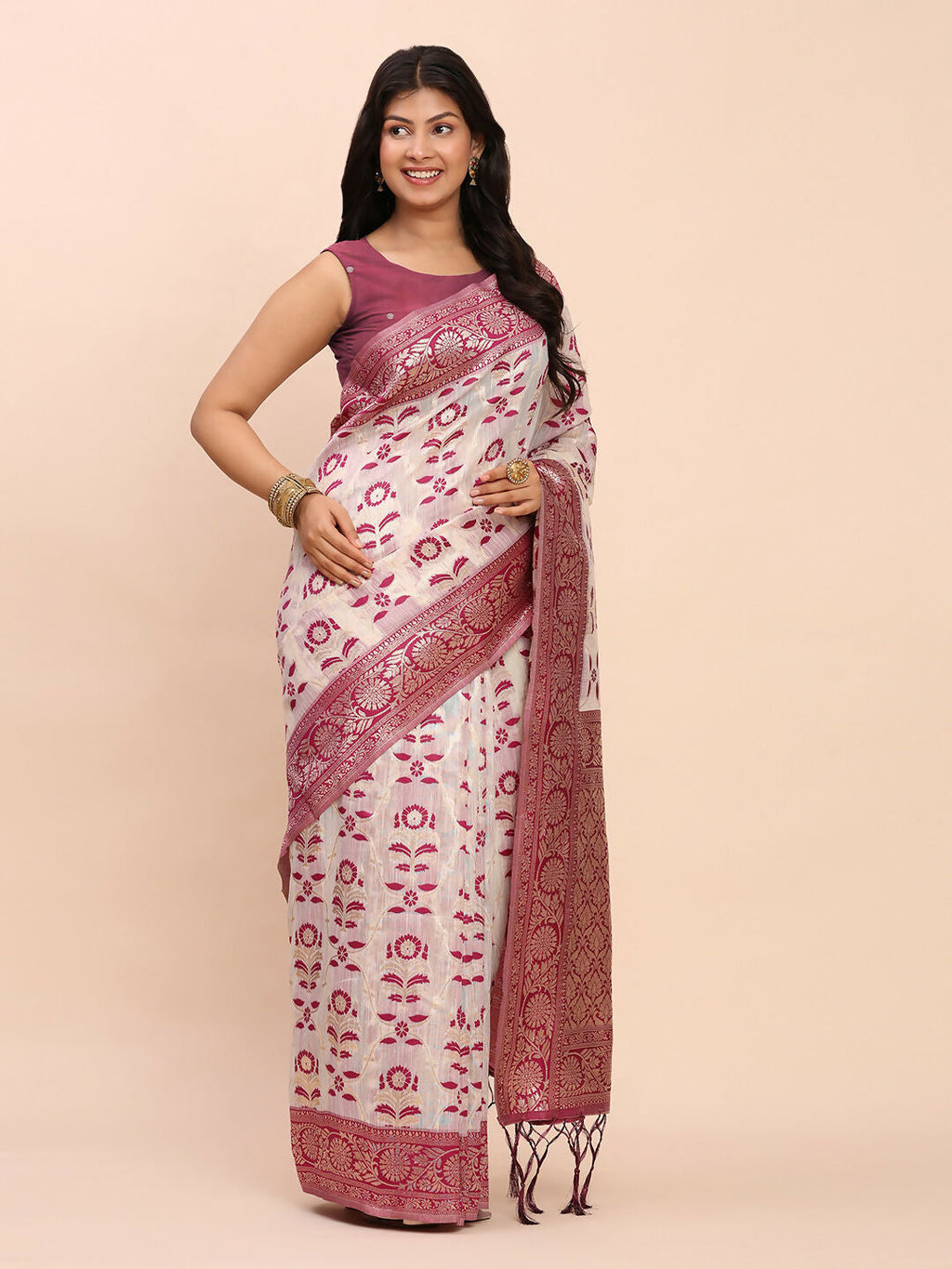 Shree Shyam Fashion Linen Cotton Purple Saree