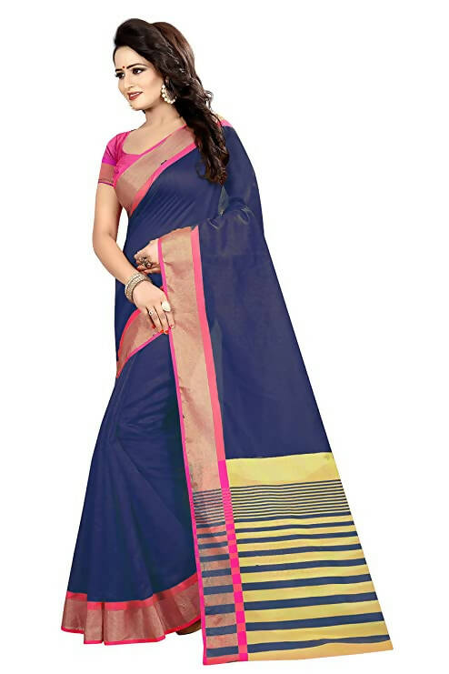 Vamika Weaving Blue Cotton Silk Saree