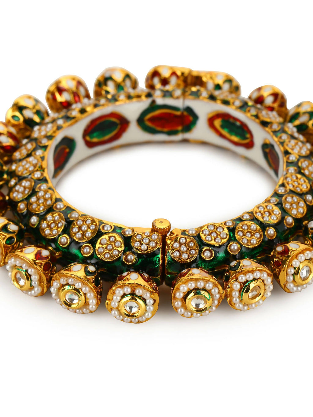 Gold-Polished Green Navratan Meenakari Bangle - Ruby Raang