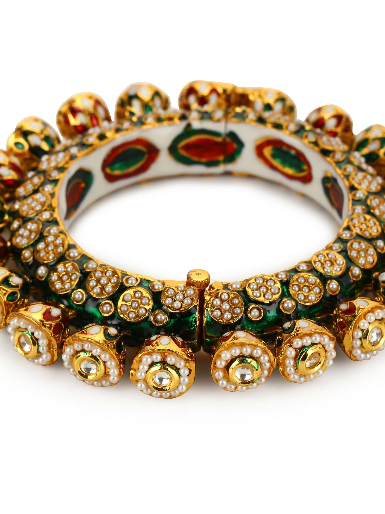 Gold-Polished Green Navratan Meenakari Bangle - Ruby Raang