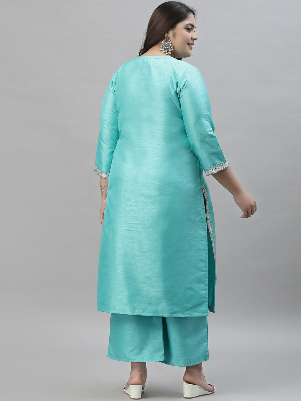 Sztori Plus Size Ethnic Motifs Yoke Design Straight Kurta With Palazzos
