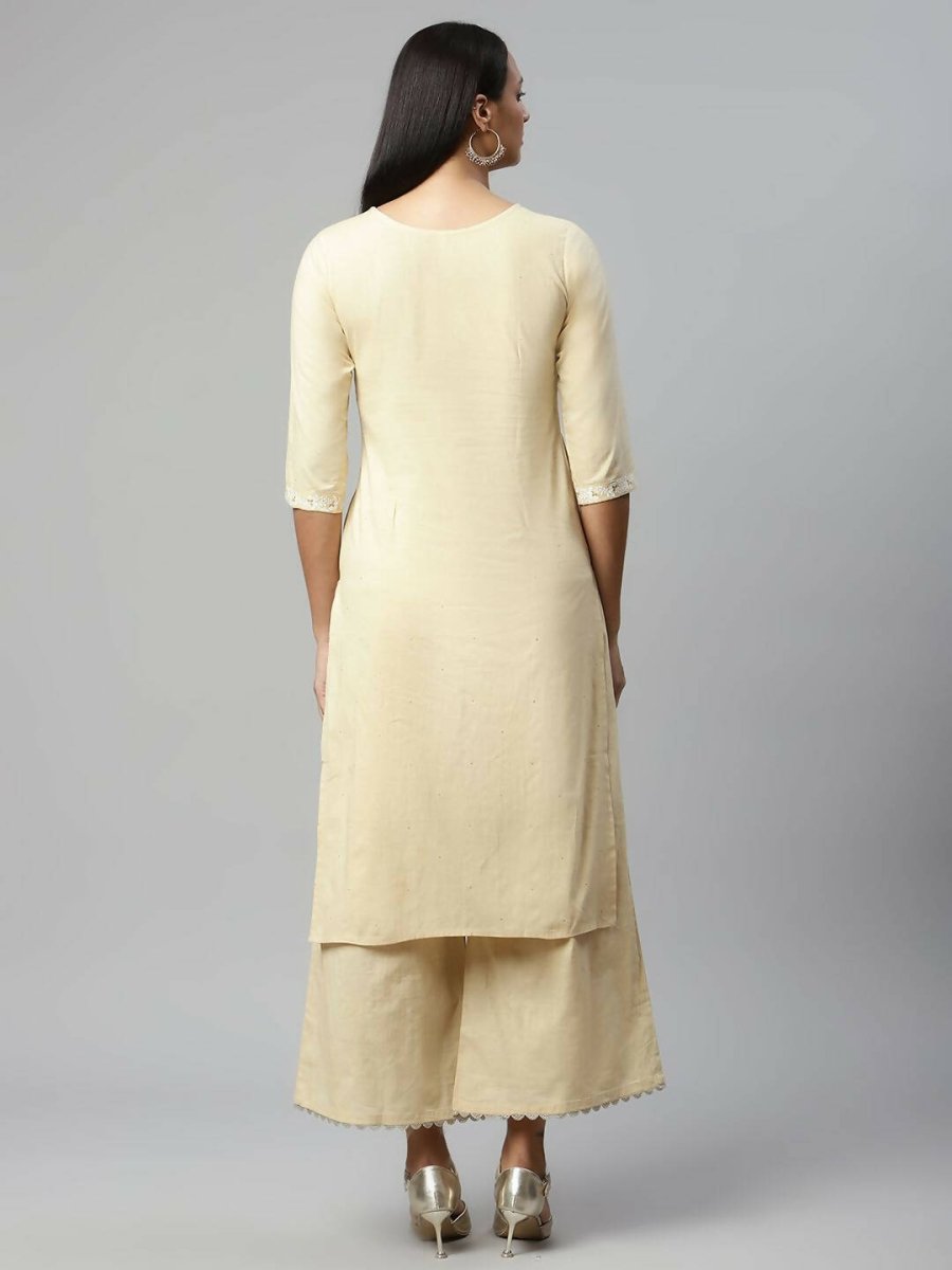 Ahalyaa Womens Chiku Pure Cotton Printed Kurta Palazzo Set
