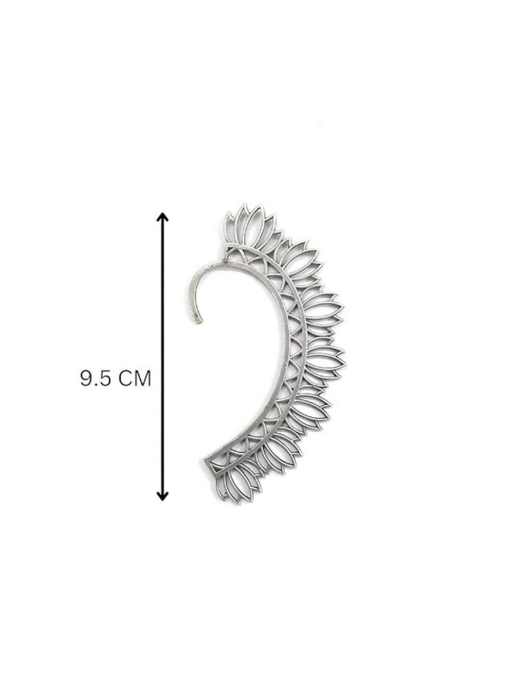 NVR Women Silver Plated Brass Lotus Shape Ear Cuff