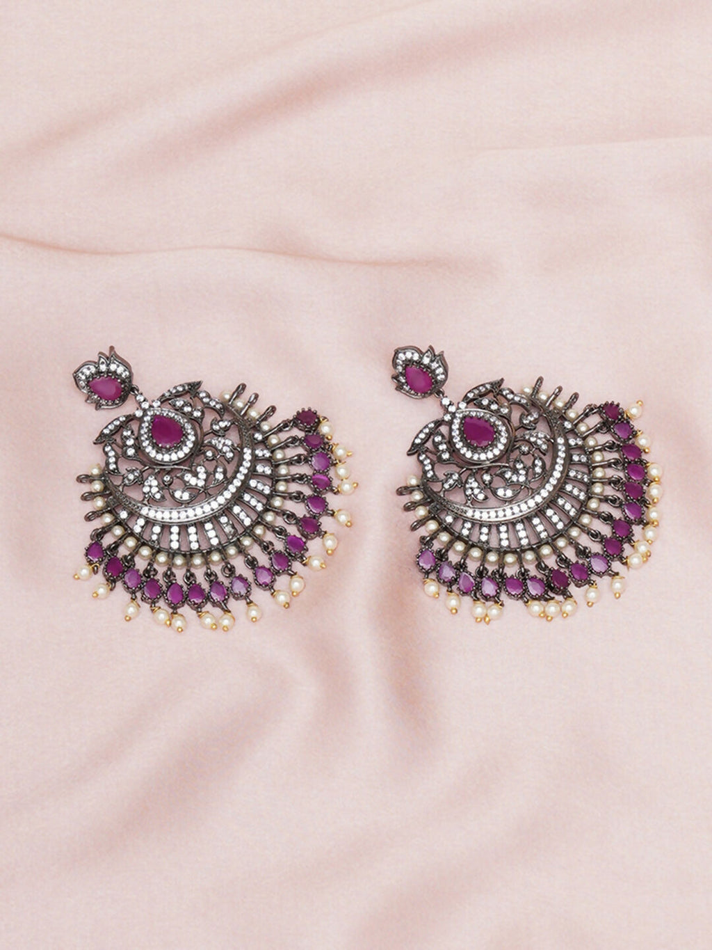 Maroon Silver Plated Earrings- Ruby Raang