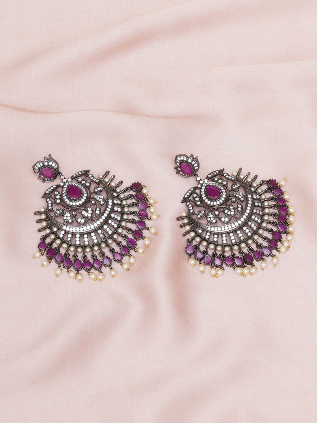 Maroon Silver Plated Earrings- Ruby Raang