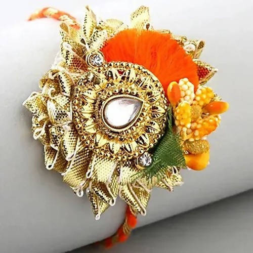 Zardosi Flower Design Rakhi & Cashew Jar