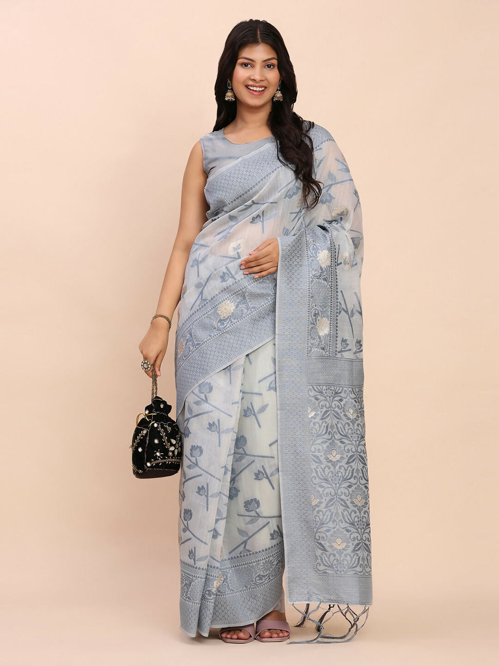 Shree Shyam Fashion Linen Cotton Grey Saree