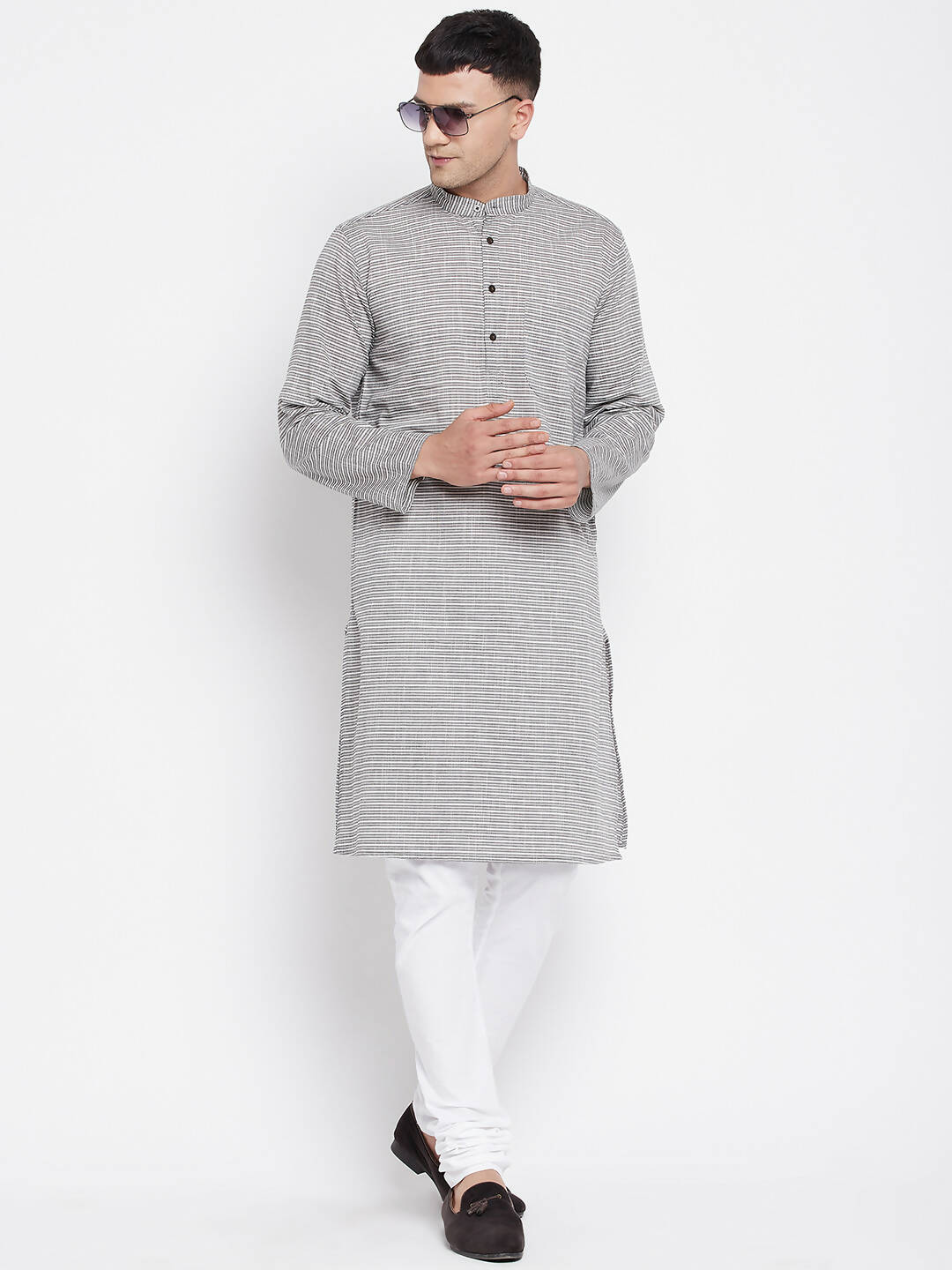 Even Apparels White Pure Cotton Men's Long Kurta With Band Collar