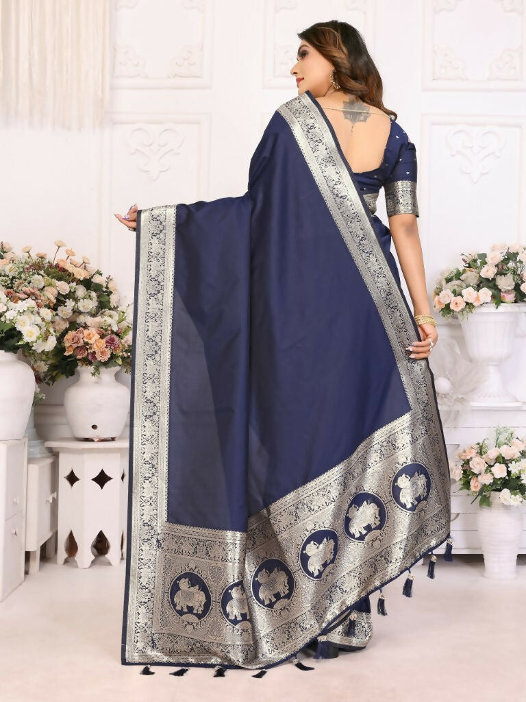 Anaita Navy Blue Banarasi Silk With Beautiful Gala Weaving Saree With Blouse