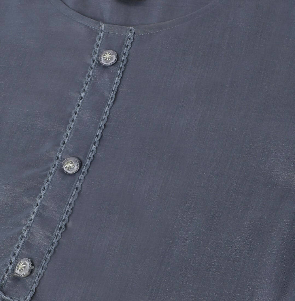Grey Chinon Silk Embroidered Straight Kurta with Trouser & Dupatta - Salimar