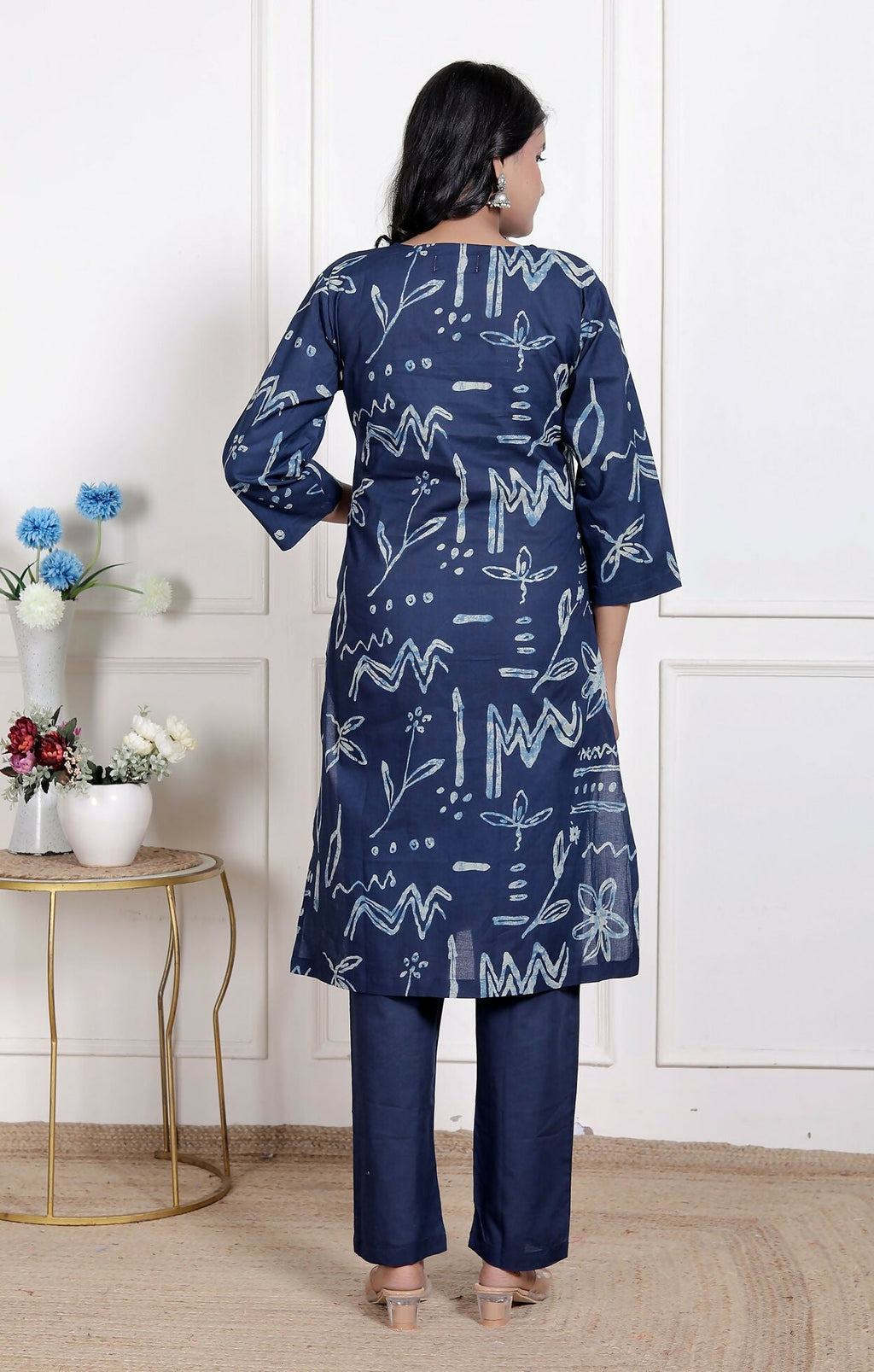 Miravan Womens Abstract Blue Printed Cotton Blue Co-Ord Set