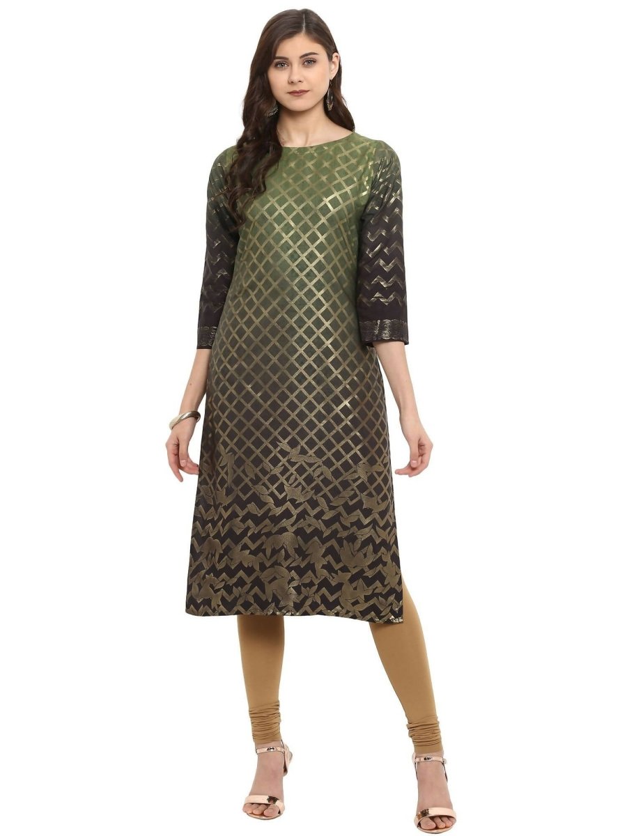 Ahalyaa Women Olive Green Printed Straight Kurta