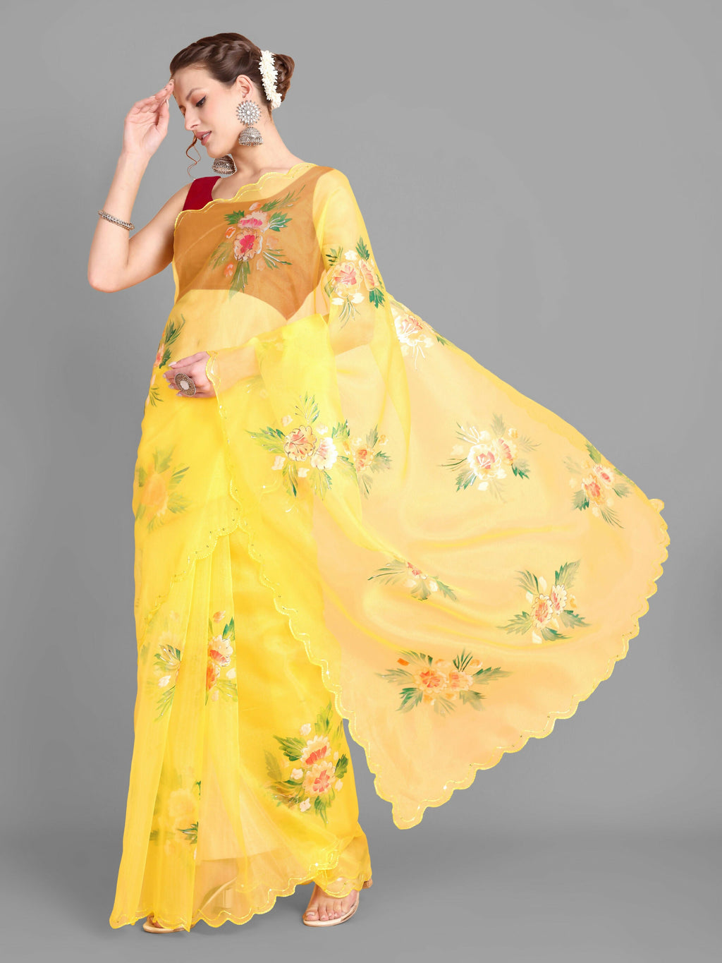 Vamsee Gopika Yellow Georgette Saree