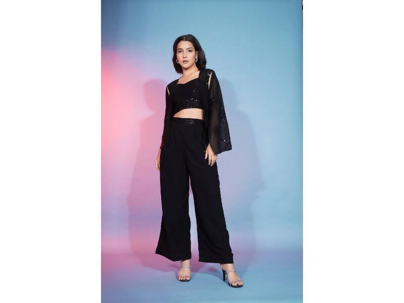 Black Georgette Sequence With Thread Designer Co-Ord Set - Flory