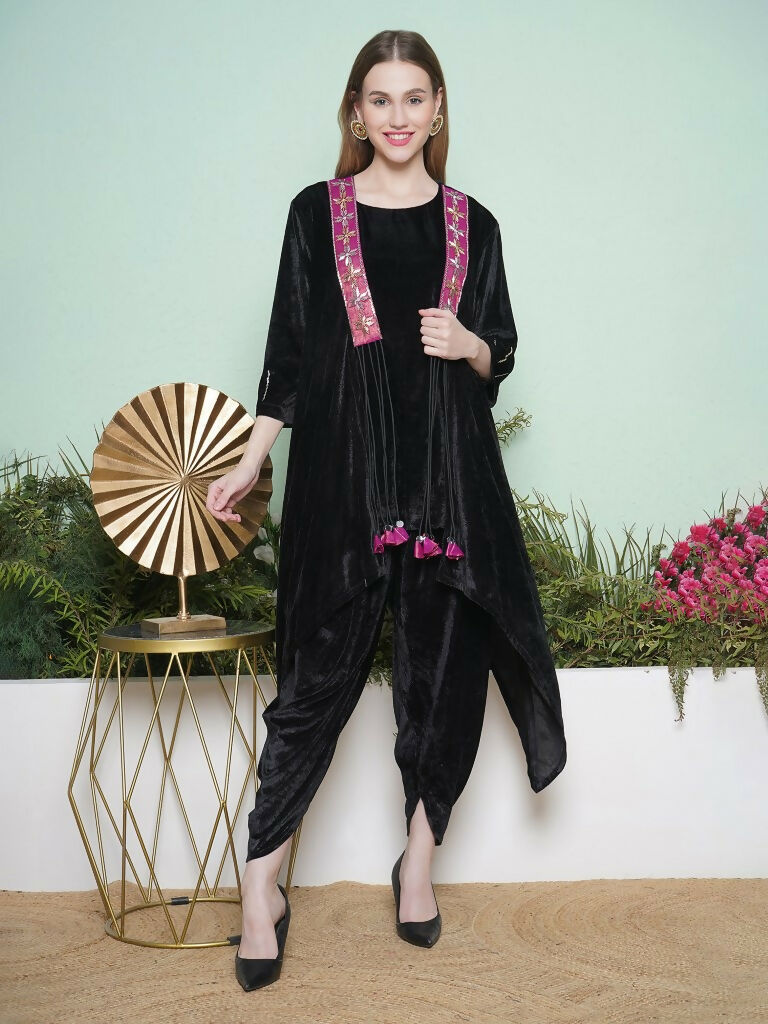 Joban Fashion Black Dhoti Salwaar with Inner and Hand Embellished Jacket