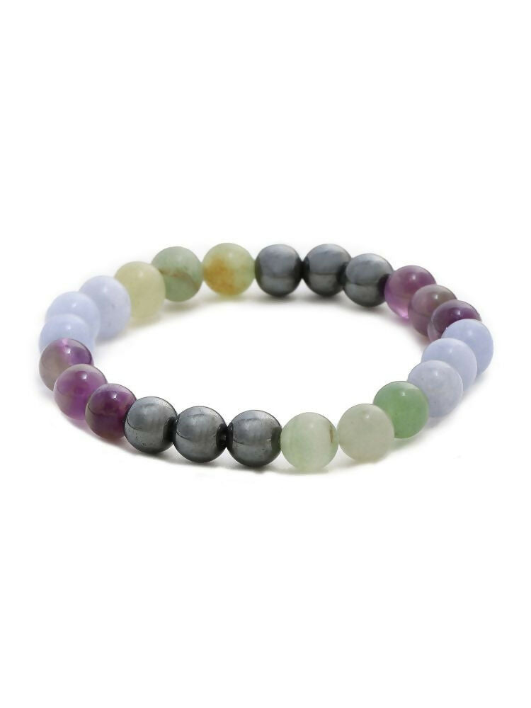 Red Carnelian, Amathyst Multicoloured Brown and Black Round crystal Beads Elastic Bracelet - Ruby Raang