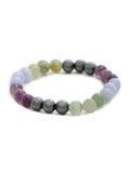 Red Carnelian, Amathyst Multicoloured Brown and Black Round crystal Beads Elastic Bracelet - Ruby Raang