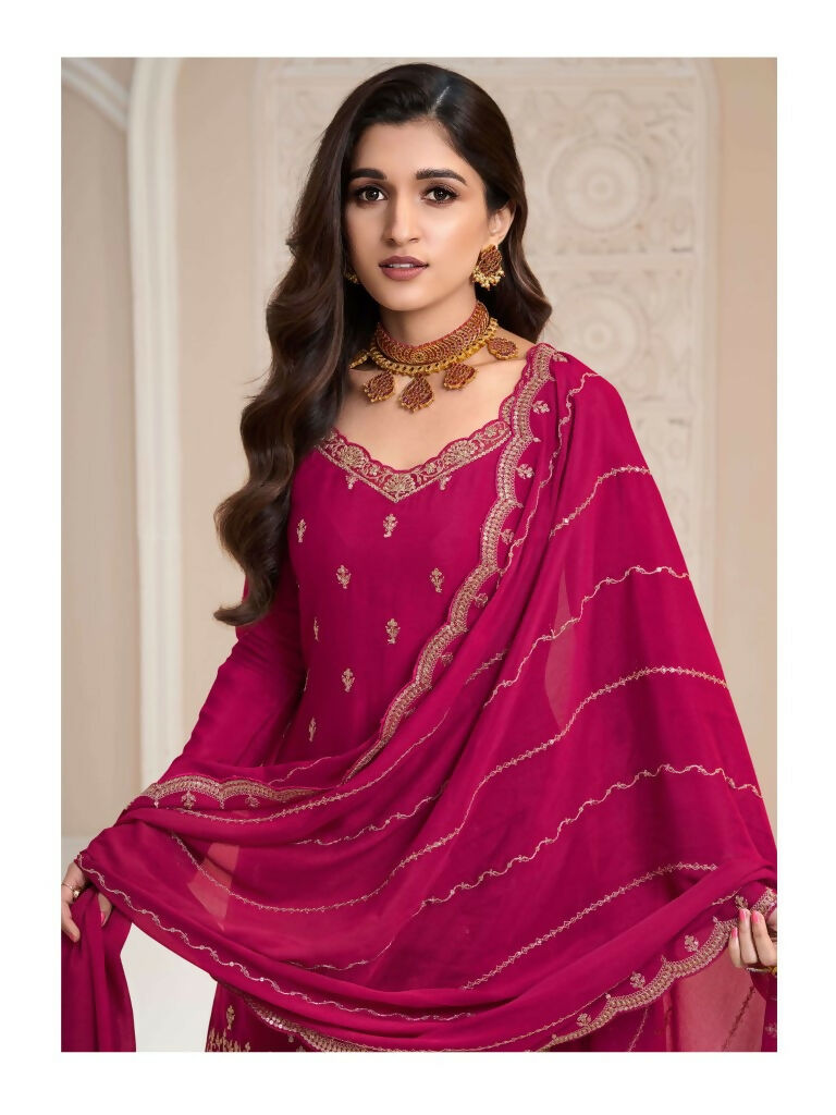 Vastranavya Exquisite Pink Heavy Chinon with Embroidered & Sequins Work Salwar Suits