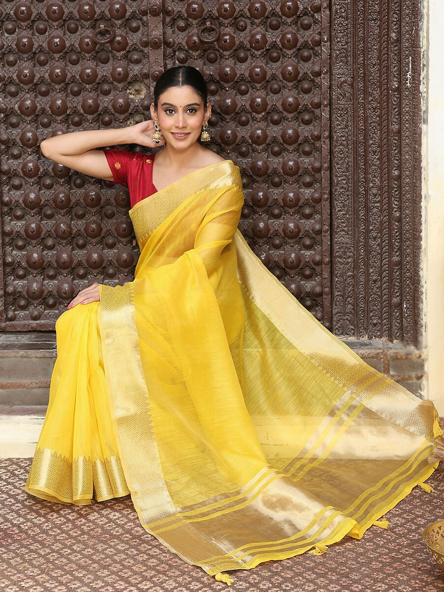 Shree Shyam Fashion Yellow Cotton Saree