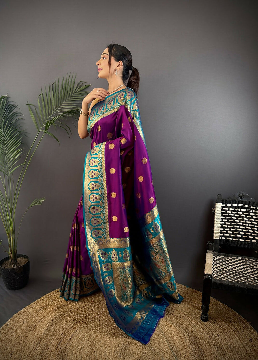 Joban Fashion Blue Butti Banarasi Silk Sarees