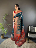 Joban Fashion Red Meenakari Picock Paithani Sarees