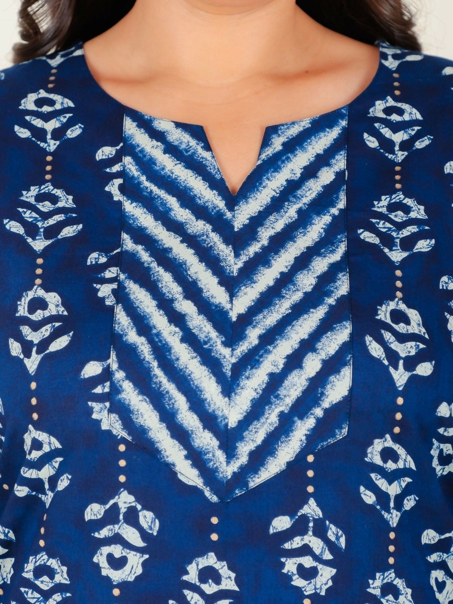 Aramya Blue Soft Cotton Floral Straight Kurta for Women