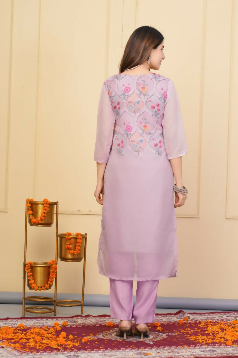 Wine Premium Organza Embroidered Stitched Suit With Dupatta - Tanisha