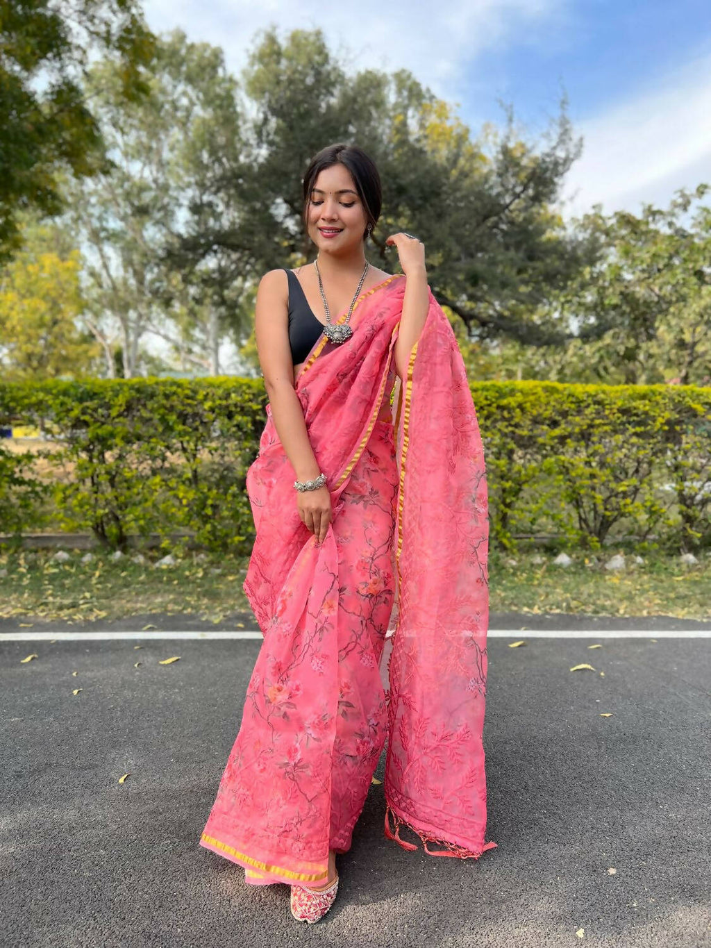 Vamsee Pink Organza Saree