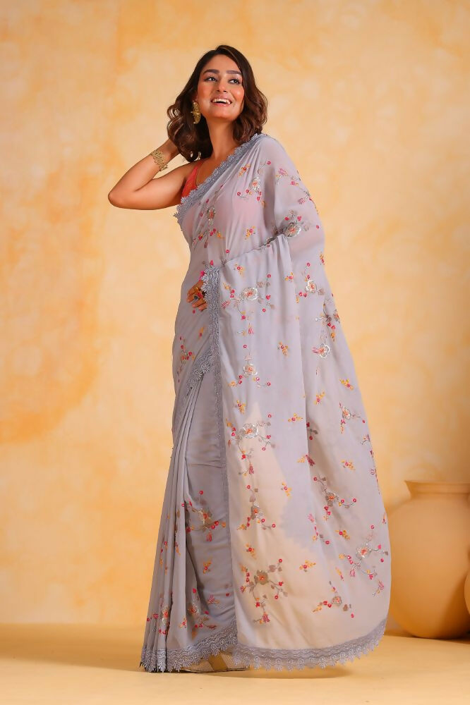 Vamsee Riva Grey Georgette Saree