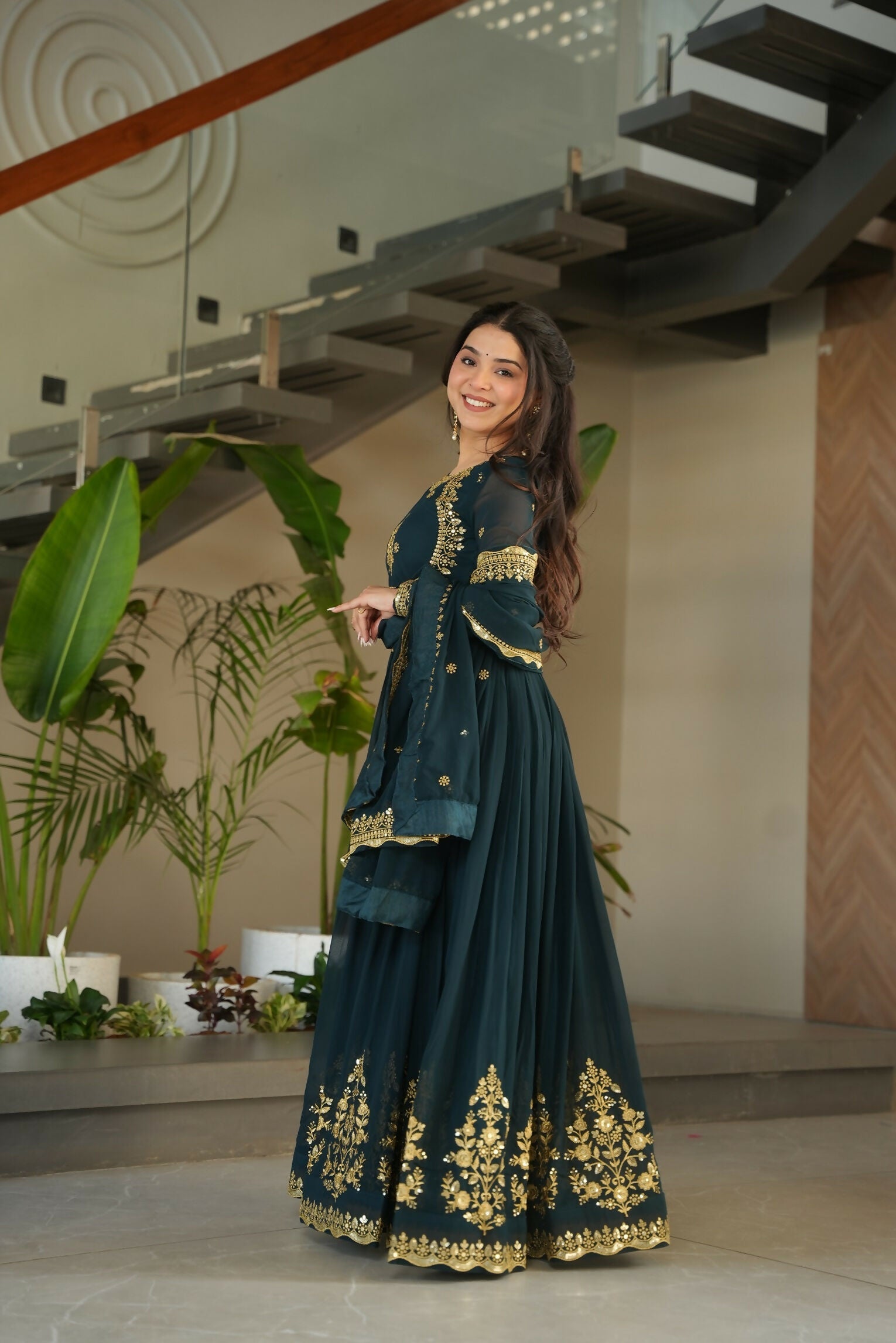 Joban Fashion Rama Georgette Sequence Embroidery Work Kurta Set