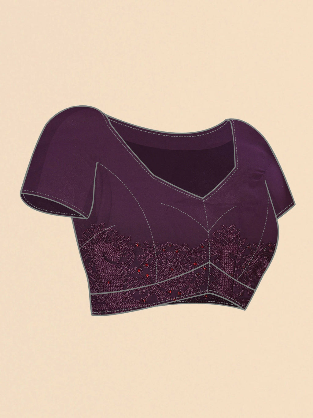 Purple Georgette Embroidered and Stone Work Saree with Unstitched Blouse Piece - Roozal
