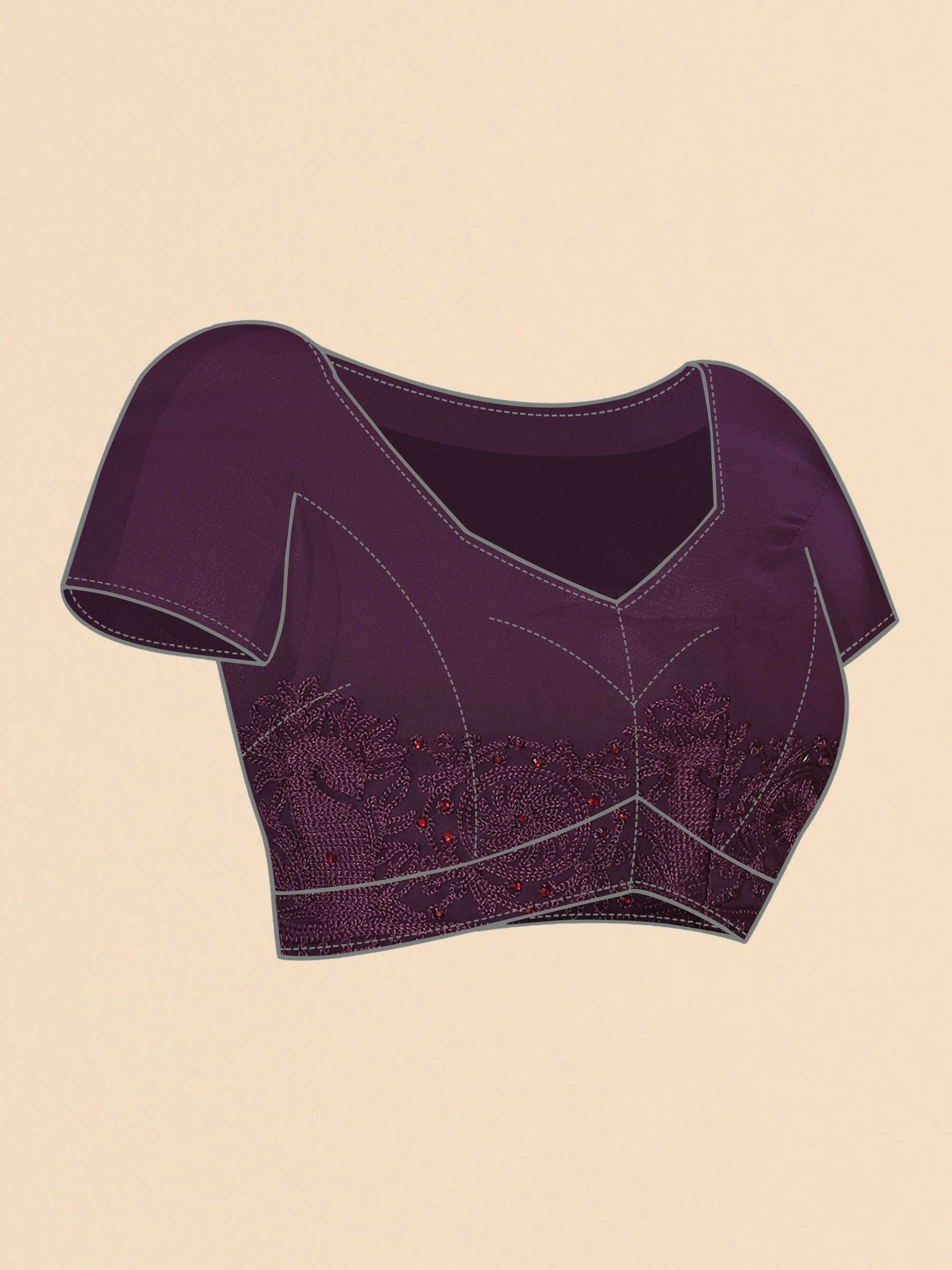 Purple Georgette Embroidered and Stone Work Saree with Unstitched Blouse Piece - Roozal