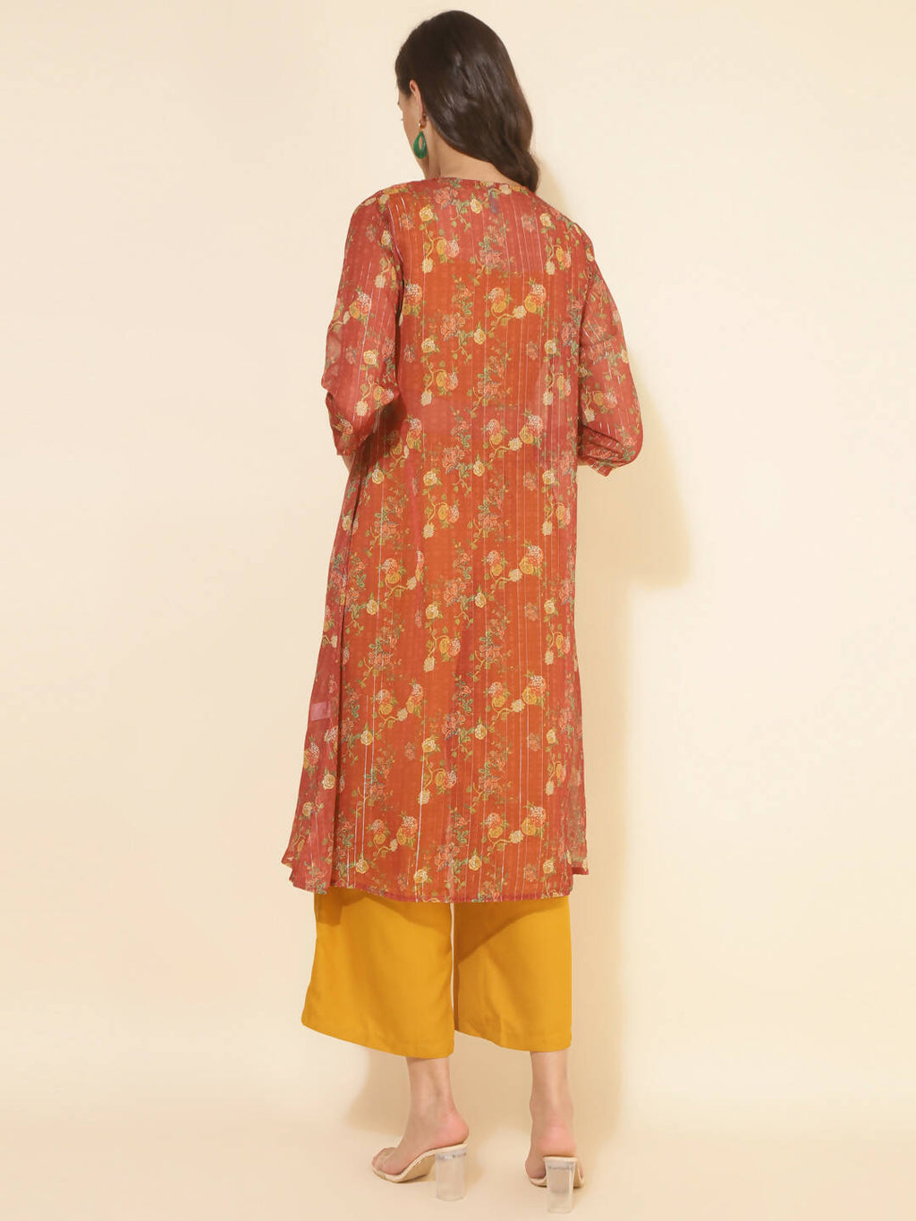 Janasya Women's Mustard Moss Solid Festive Crop Top Set