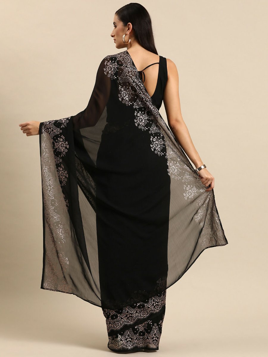 Ahalyaa Women's Traditional Semi Stitch Saree - Black