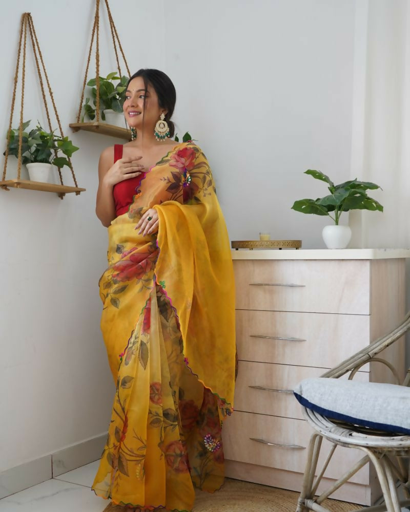 Vamsee Dillagi Yellow Organza Saree