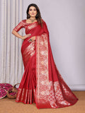 Joban Fashion Red Woven Banarasi Silk Sarees