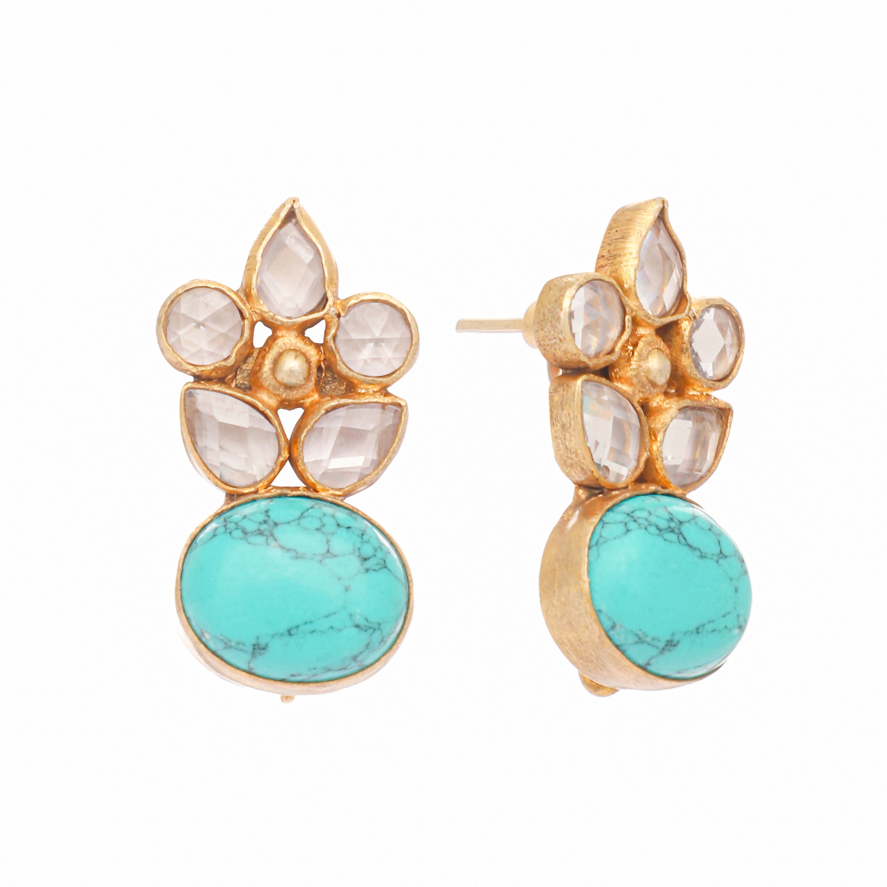 Nuyug 22K Gold Plated Turquoise Bloom Studs