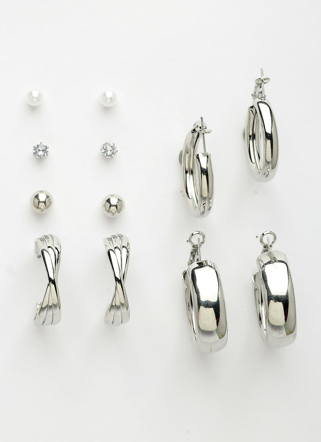 NVR Women's Set of 6 Silver-Plated Contemporary Hoop Earrings